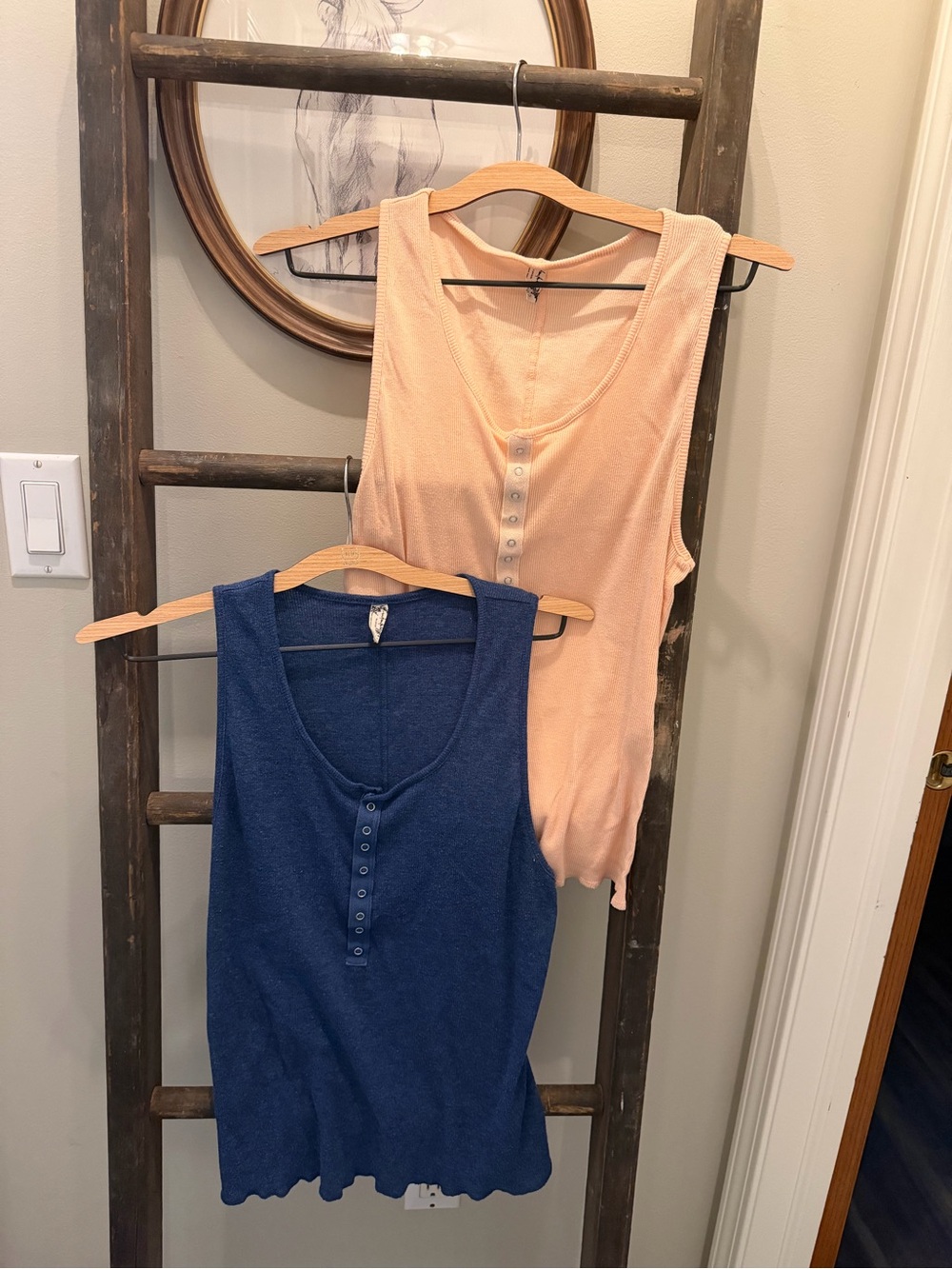 Free People intimately Ribbed Henley Tank Duo in Navy Blue and Peach
